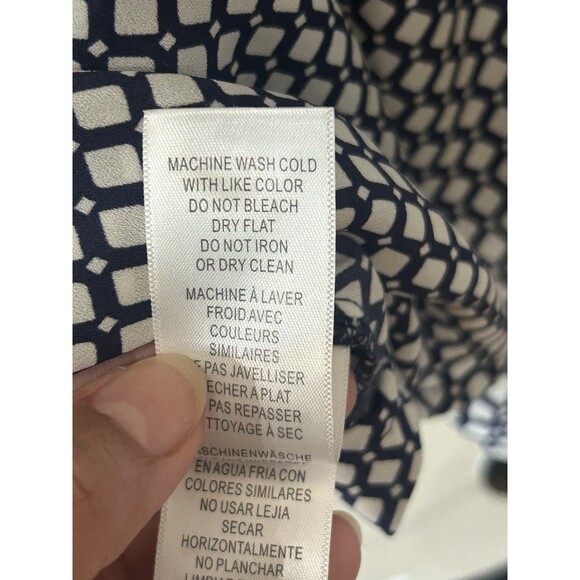 Adrianna Papell Size Large Navy Print V-neck Pullover Blouse Office - Picture 6 of 7